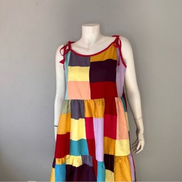 Hand Made Patchwork Tiered Sundress with Shoulder Straps Size M-L - Picture 10 of 10